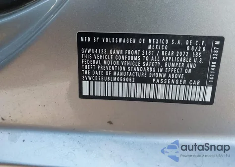 2020 Volkswagen Jetta 1.4T R-Line/1.4T S/1.4T Se из США, поврежденный, VIN 3VWCB7BU6LM059052